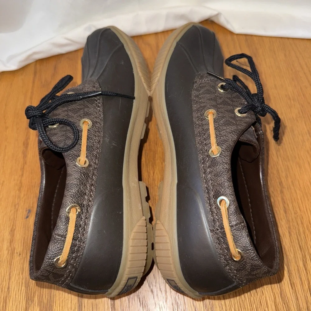 Michael Kors Womens Duck Shoes Brown Monogram Logo Rain Boat‎ Shoes Size 8
